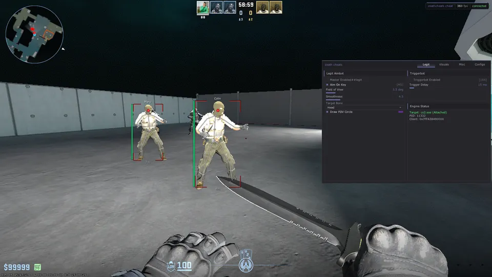 CS2 External in game: ESP boxes, skeletons and the ZeathCheats menu